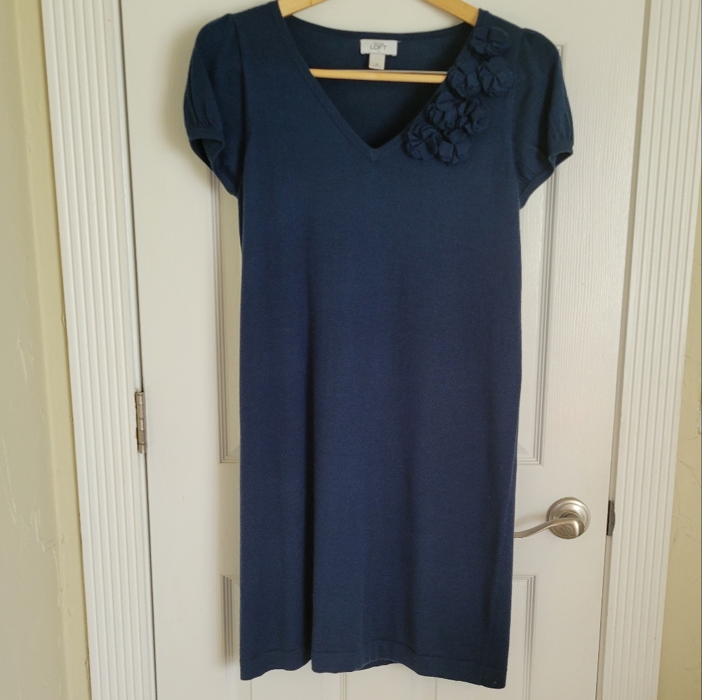 LOFT by Ann Taylor blue sweater dress with belt